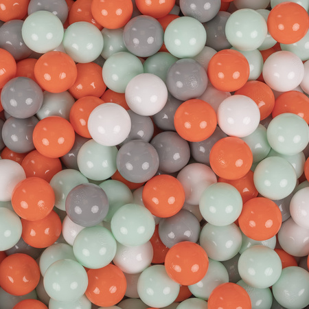 KiddyMoon Kinder Bälle für Bällebad Baby Spielbälle Plastikbälle ∅7cm Made in EU, orange/minze/grau/weiß, 50 Bälle/7cm