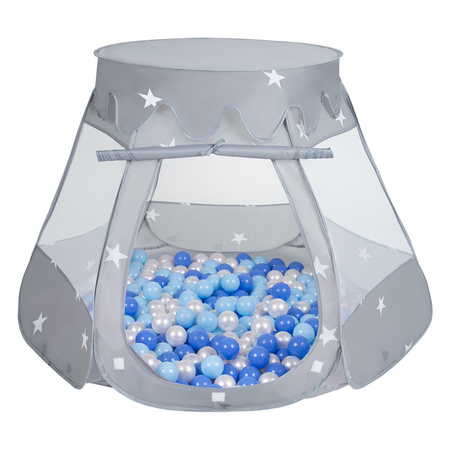 Baby Spielzelt Mit Plastikbällen Für Kinder Leicht und Kompakt ideal für Drinnen Und Draußen Fördert Sensorische Integration Schneller Aufbau, grau:babyblue/blau/perle, 100 Stück