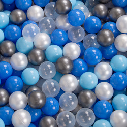 KiddyMoon Bällebad Bällepool mit bunten Bällen ∅ 7Cm  für Babys Kinder Quadrat, hellgrau:perle/blau/baby blau/transparent/silbern, 90x30cm/200 Bälle