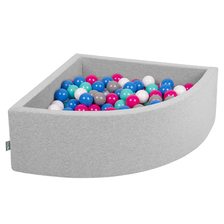 KiddyMoon Viertel Eckig Bällebad Bällepool ∅ 7Cm Ballgruben Für Babys Spielbad Kleinkinder, Hergestellt in der EU, hellgrau:weiß/grau/blau/dunkelpink/helltürkis, 90x30cm/300 Bälle