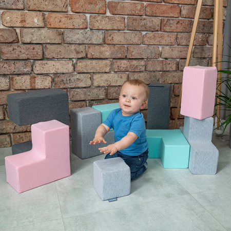 KiddyMoon Schaumstoff Würfel für Baby Weiche Blöcke Schaum Spielzeug Montessori-Spielzeug mit Schaum und viel Spaß für Kinder, Mix: hellgrau-dunkelgrau-pink-mint, 9 Stücke