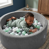 KiddyMoon Bällebad Kinder Schaumstoff rund 90 x 30 cm, Bällepool Baby ab 8 Monaten, strukturierter Rippbezug, stabile 5 cm Wände, Dunkelgrau: Pastellbeige/Pastellblau/Pastellgelb/Minze, 90 x 30 cm 200 Bälle