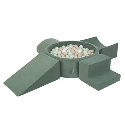 KiddyMoon Spielplatz Velvet Aus Schaumstoff Mit Samt Rund Bällebad Ballgruben Für Babys Spielbad Hindernisläufen, Hergestellt In Der EU, waldgrün: pastellbeige/weiß/minze, Bällebad (200 Bälle) + Version 5