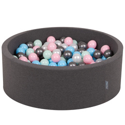 KiddyMoon Bällebad Bällepool mit bunten Bällen ∅ 7Cm  für Babys Kinder Rund, dunkelgrau:perle/rosa/baby blue/minze/silber, 90x30cm/200 Bälle