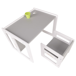 KiddyMoon Kindertisch mit Stuhl Schreibtisch TC-002, weiß/grau