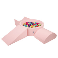 KiddyMoon Spielplatz aus Schaumstoff mit Bällebad und Bällen Hindernisläufen, pink:hellgrün/gelb/türkis/orange/dunkelpink/violett, Bällebad (300 Bälle) + Version 4