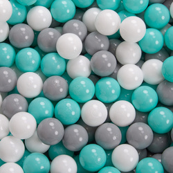 KiddyMoon Kinder Bälle für Bällebad Baby Spielbälle Plastikbälle ∅7cm Made in EU, weiß/grau/helltürkis, 100 Bälle/7cm