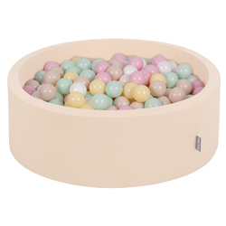 KiddyMoon Bällebad Bällepool mit bunten Bällen ∅ 7Cm  für Babys Kinder Rund, beige:pastellbeige/pastellgelb/weiß/minze/puderrosa, 90x30cm/200 Bälle