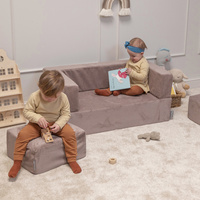 KiddyMoon Kindersofa Modular mit Weichem Zwickel und Bällen Für Kinderzimmer Bequem Vielseitig Gerippter Stoff Abnehmbarer Bezug Perfekt zum Spielen und Entspannen, dunkelbeige, Sofa/Zwickel