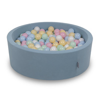 KiddyMoon Rundes Bällebad mit Bällen für Baby aus Schaumstoff, blau:pastellblau/pastellgelb/weiß/minze/puderrosa, 90 x 30 cm 200 Bälle
