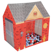 Spielhaus Spielzelt Feuerwehrhaus Faltbares Für Kinder Realistisches Design Langlebige Und Sichere Materialien Leicht Zu Montieren Perfekt Für Drinnen Und Draußen, rot-grau:schwarz/weiß/rot/babyblau, 200 Bälle
