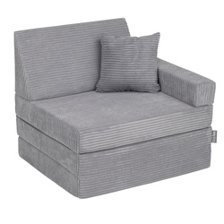 KiddyMoon Kindersessel aus Schaumstoff Sessel für Kinder Kinderzimmer Faltmatratze Relaxsessel Kuschelsessel, dunkelgrau, Kindersofa mit Kissen