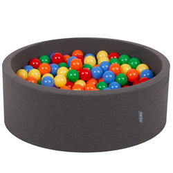 KiddyMoon Bällebad Bällepool mit bunten Bällen ∅ 7Cm  für Babys Kinder Rund, dunkelgrau:gelb/grün/blau/rot/orange, 90x30cm/300 Bälle