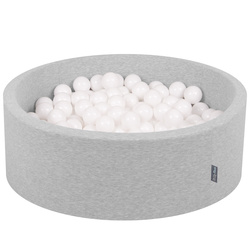 KiddyMoon Bällebad Bällepool mit bunten Bällen ∅ 7Cm  für Babys Kinder Rund, hellgrau:weiß, 90x30cm/200 Bälle
