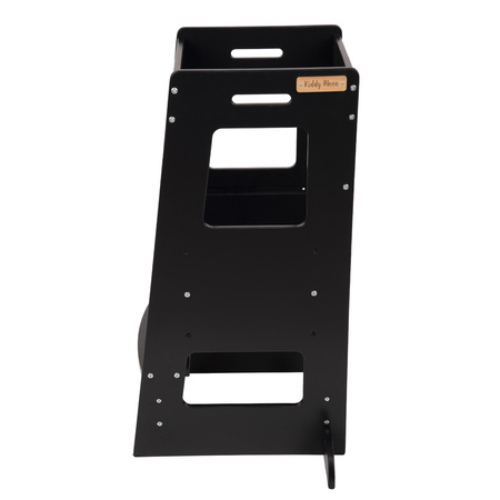 KiddyMoon Lernturm für Kinder ab 1 Jahr, Anti-Kipp-Schutz, 3-fach höhenverstellbar, Schutzbügel, Montessori Küchenhelfer, Schwarz, 91,5x39,3x49,4