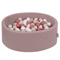 KiddyMoon Bällebad Bällepool mit bunten Bällen ∅ 7Cm für Babys Kinder Rund, erikafarben: weiß/lachsfarben/weiß, 90x30cm/200 Bälle
