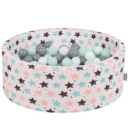KiddyMoon Bällebad Bällepool mit bunten Bällen ∅ 7Cm  für Babys Kinder Rund, Hellbeige, 90 x 30 cm 200 Bälle