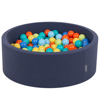 KiddyMoon Bällebad Bällepool mit bunten Bällen ∅ 7Cm für Babys Kinder Rund, dunkelblau, 90 x 30 cm 200 Bälle