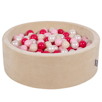 KiddyMoon Rundes Bällebad Schaumstoff Velvet Sensorik Spielzeug, Sandbeige: Pastellbeige/Puderrosa/Perle/Dunkelpink, 90 x 30 cm 300 Bälle