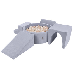 KiddyMoon Spielplatz Aus Schaumstoff Für Kinder Mit Bälle Waschbare Bezug, dunkelgrau: pastellbeige/weiß/perle, Bällebad (300 Bälle) + Version 3