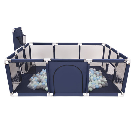 Laufstall Baby Großer Spielplatz mit Bällen Laufgitter für Kinder, Dunkelblau:perle/grau/transparent/babyblau/minze, 200 Bällen