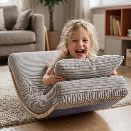 KiddyMoon Balance Board für Kinder aus Holz Balancierbrett mit Matratze und Kissen, Naturfarben/Hellgrau, Balance Board/Matratze/Kissen