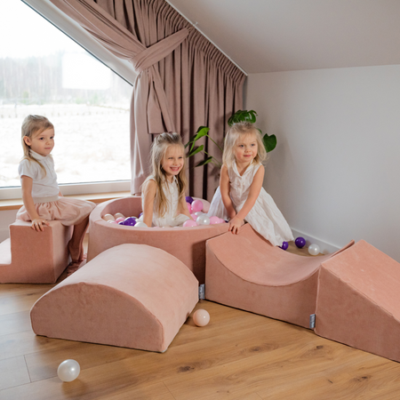 KiddyMoon Spielplatz Aus Schaumstoff Mit Samt Rund Bällebad Ballgruben Für Babys Spielbad Hindernisläufen, Hergestellt In Der EU, hellgrau, Fass/Nackenrolle