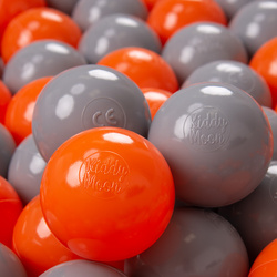 KiddyMoon Kinder Bälle für Bällebad Baby Spielbälle Plastikbälle ∅7cm Made in EU, orange/grau, 300 Bälle/7cm