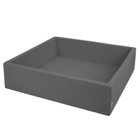 KiddyMoon Quadrat Bällebad Bällepool ∅ 7Cm Eckig Ballgruben Für Babys Spielbad Kleinkinder, Hergestellt in der EU, dunkelgrau: grau/weiß/transparent/babyblue, 120x30cm/1000 Bälle