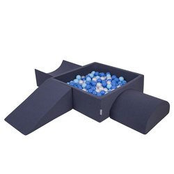 KiddyMoon Spielplatz aus Schaumstoff mit Quadrat Bällebad Bälle Hindernisläufen, dunkelblau:babyblue/blau/perle, Bällebad (200 Bälle) + Version 4