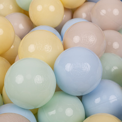 KiddyMoon Kinder Bälle für Bällebad Baby Spielbälle Plastikbälle ∅7cm Made in EU, pastellbeige/pastellblau/pastellgelb/minze, 50 Bälle/7cm