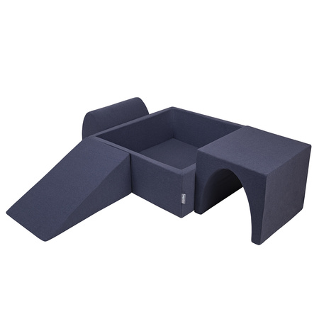 KiddyMoon Spielplatz aus Schaumstoff mit Quadrat Bällebad Bälle Hindernisläufen, dunkelblau:perle/grau/transparent/babyblue/minze, Bällebad (300 Bälle) + Version 2