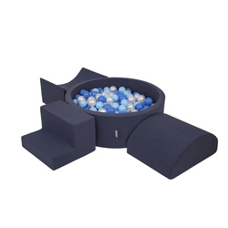 KiddyMoon Spielplatz aus Schaumstoff mit Bällebad und Bälle Hindernisläufen, dunkelblau:babyblue/blau/perle, Bällebad (200 Bälle) + Version 6