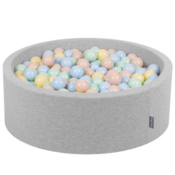 KiddyMoon Bällebad Bällepool mit bunten Bällen ∅ 7Cm für Babys Kinder Rund, hellgrau:pastellbeige/pastellblau/pastellgelb/minze, 90x30cm/200 Bälle