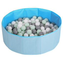 Faltbare Bällebad mit Bälle für Kinder Spielbad, blau:weiß/grau/minze, 200 Bälle