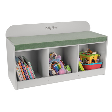 KiddyMoon Sitzbank mit Sitzfläche für Kinder Multifunktional Kindermöbel zum Sitzen Aufbewahrung Spielzeug Kind, Grau/Waldgrün, UNI