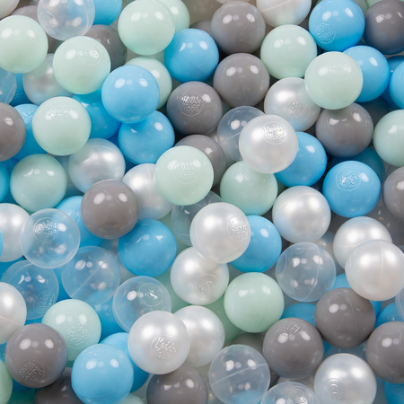 Laufstall mit Korb und Bällen Laufgitter für Kinder, Blau:perle/grau/transparent/babyblau/minze, 200 Bälle