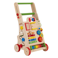 KiddyMoon Lauflernwagen aus Holz für Babys und Kleinkinder, Lauflernhilfe WK-002 Mehrfarbig, Griff Verstellbar