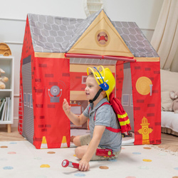 Spielhaus Spielzelt Feuerwehrhaus Faltbares Für Kinder Realistisches Design Langlebige Und Sichere Materialien Leicht Zu Montieren Perfekt Für Drinnen Und Draußen, rot-grau, Keine Bälle