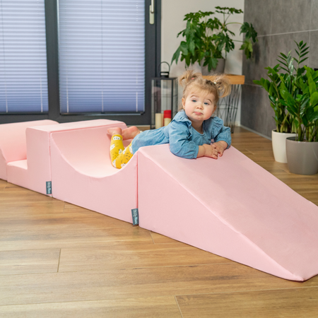 KiddyMoon Spielplatz aus Schaumstoff mit Rund Bällebad (300 Bälle) Ballgruben für Babys Spielbad Hindernisläufen, Hergestellt in der EU, pink:pastellblau/pastellgelb/weiß/minze/puderrosa, Bällebad (200 Bälle) + Version 1