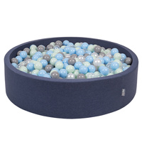 KiddyMoon Rund Bällebad Bällepool ∅ 7Cm Ballgruben Bunten Bällen Für Babys Spielbad Kleinkinder, Hergestellt in der EU, dunkelblau:perle/grau/transparent/babyblue/minze, 120x30cm/200 Bälle