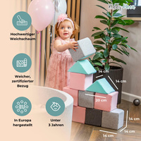 KiddyMoon Schaumstoff Würfel für Baby aus Velours Weiche Blöcke Schaum Spielzeug Montessori-Spielzeug mit Schaum und viel Spaß für Kinder, Blöcke:Lagunetürkis-Eisblau-Berggrau, 6 Stücke