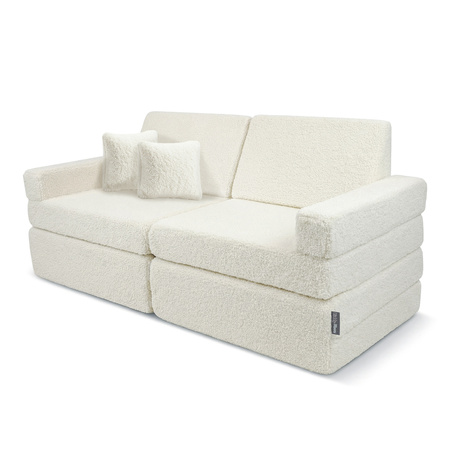 KiddyMoon Kindersofa aus Schaumstoff mit Teddy-Plüsch, modular und klappbar, mit 2 Kissen, zum Spielen, Lesen und Entspannen, cremig, Kindersofa mit 2 Kissen