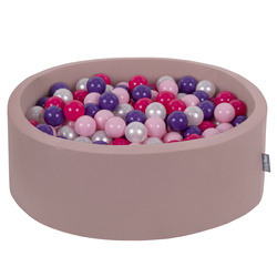 KiddyMoon Bällebad Bällepool mit bunten Bällen ∅ 7Cm  für Babys Kinder Rund, erikafarben: puderrosa/perle/violett/dunkelpink, 90x30cm/200 Bälle