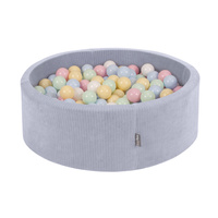 KiddyMoon Bällebad Kinder Schaumstoff Mit Bälle Für Baby ab 1 Jahr, dunkelgrau: pastellblau/pastellgelb/weiß/minze/puderrosa, 90 x 30 cm 300 Bälle
