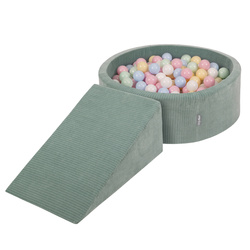 KiddyMoon Spielplatz Aus Schaumstoff Für Kinder mit Bälle Waschbare Bezug, grün: pastellblau/pastellgelb/weiß/minze/puderrosa, Bällebad (100 Bälle) + Zwickel