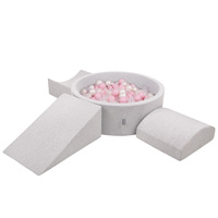 KiddyMoon Spielplatz aus Schaumstoff mit Bällebad und Bällen Hindernisläufen, hellgrau:puderrosa/perle/transparent, Bällebad (300 Bälle) + Version 4