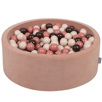 KiddyMoon Rund Bällebad Velvet Bällepool ∅ 7Cm Ballgruben Für Babys Spielbad Kleinkinder, Hergestellt in der EU, wüstenrosa: pastellbeige/lachsfarben/braun, 90x30cm/200 Bälle