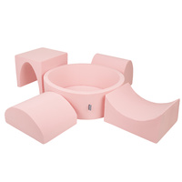 KiddyMoon Spielplatz aus Schaumstoff mit Rund Bällebad (300 Bälle) Ballgruben für Babys Spielbad Hindernisläufen, Hergestellt in der EU, pink:puderrosa/dunkelpink/babyblau/minze, Bällebad (300 Bälle) + Version 1