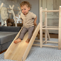 KiddyMoon Klettergerüst Indoor Holz Spielplatz Mit Rutsche Anti-Rutsch Pads Stabile Konstruktion, , UNI